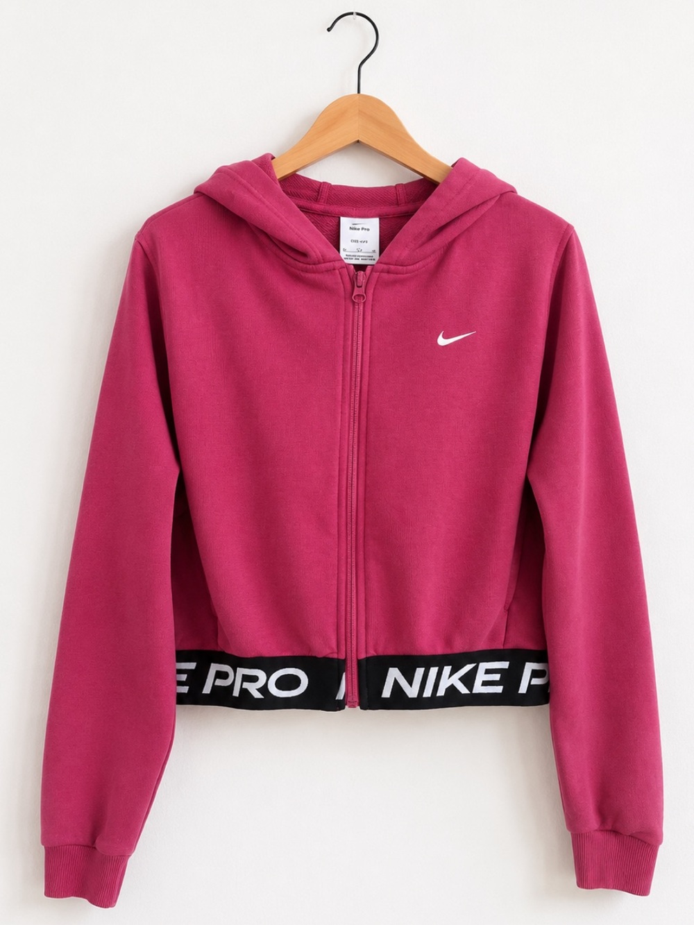 Nike Pro Girls Pink Cropped Zip Hoodie Jacket